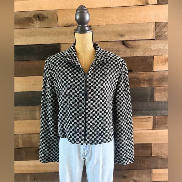 Vintage Jackets & Blazers - Vintage Earl Rutenberg Collection Black & Grey Collared Checkered Cropped Jacket